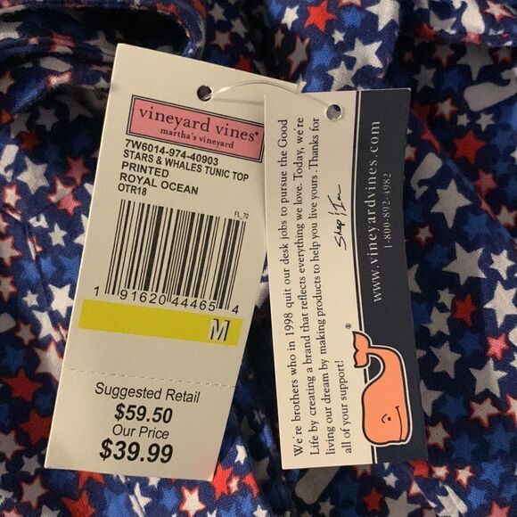 New VINEYARD VINES Whales Stars Americana Red White Blue Print Tunic Top M L - Picture 4 of 4